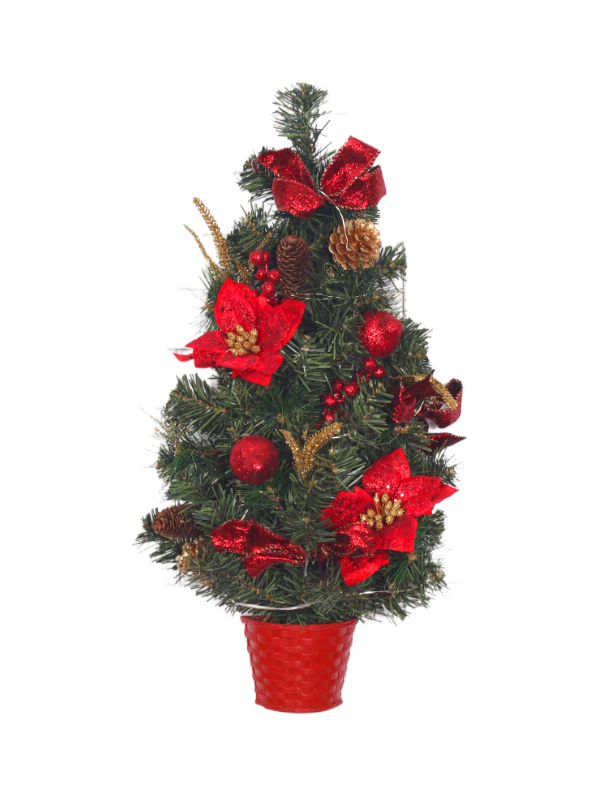 Árvore de Natal de mesa com atmosfera festiva vermelha