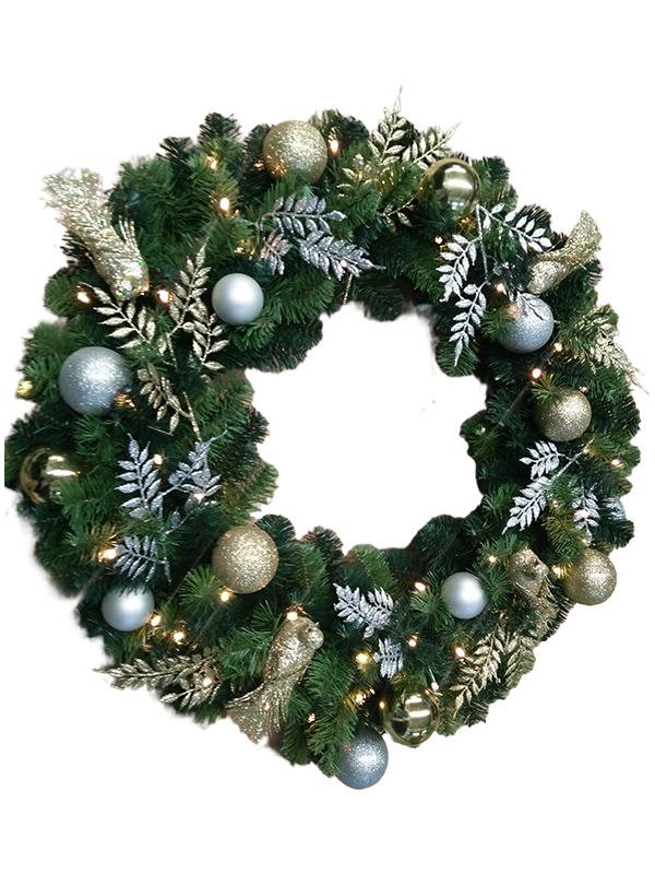 Guirlanda de Natal com bolas azuis prateadas